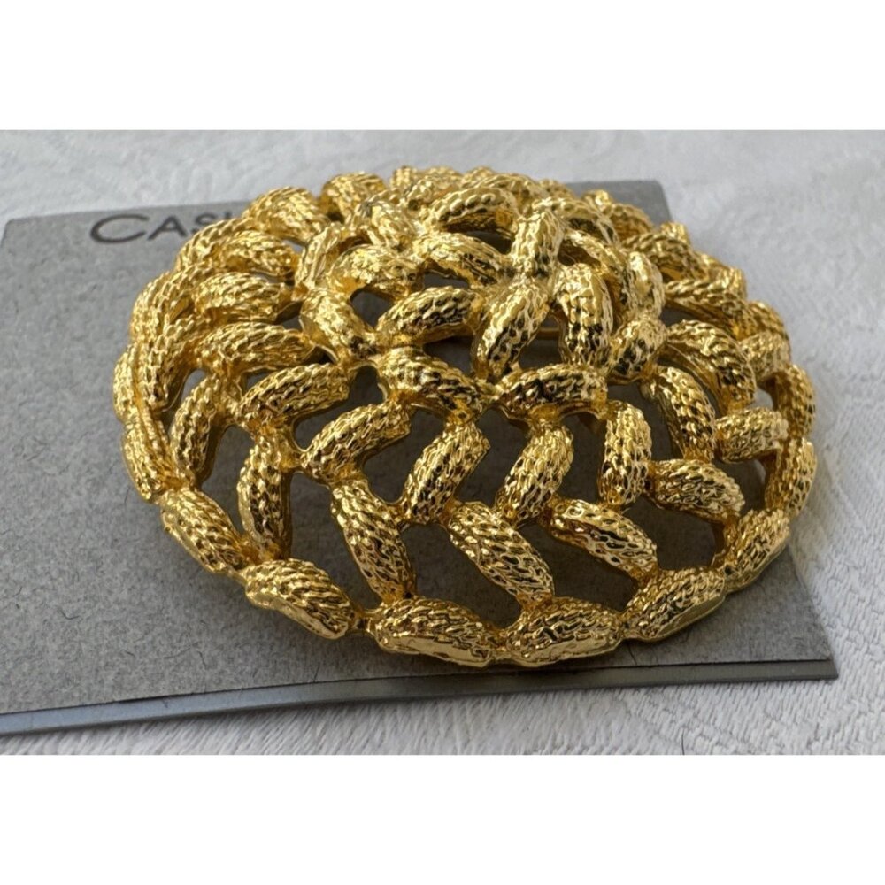 Casual Corner Signed Gold Tone Brooch Large Round Vintage 80's 2" NEW - Picture 8 of 9